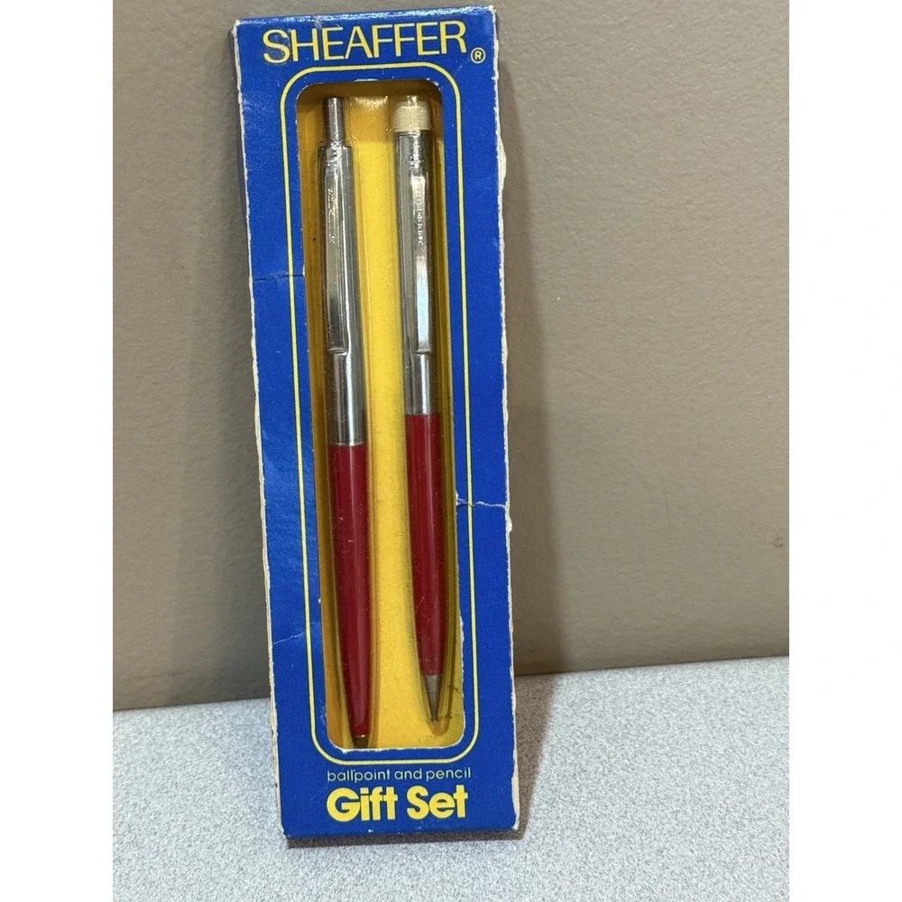 Vtg Sheaffer Ballpoint Pen & Pencil Set‎ - Red Barrels w/Chrome Trim
